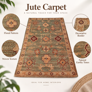 Tapis en jute vintage à motif floral, tapis décoratif au look naturel pour la maison, le salon, la chambre à coucher - Product Image 6