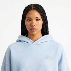 ONETEN APPARELS <b>Women's</b> Light <b>Blue</b> Hooded Zip-Up Drop Shoulder Back Print <b>Fleece</b> Sweatshirt - Product Image 5