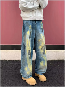 Fabricant de denim – Nouveaux jeans unisexes vintage en coton, coupe droite et large, style baggy, pour hommes - Product Image 3