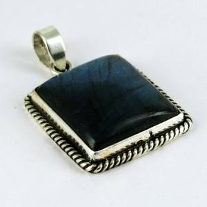 Pendentifs en argent Sterling 925 de Labradorite de forme carrée de feu véritable, solide et grossiste, bijoux en argent Sterling - Product Image 1