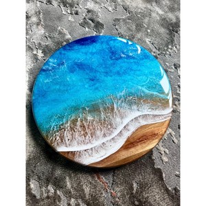 Plato Giratorio Redondo de Madera, Diseño de Olas Oceánicas Hecho a Mano, Estilo Mediterráneo, Platos y Vajillas - Product Image 5
