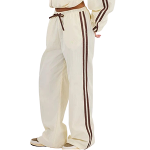 Womens Cropped Full <b>Zip</b> Hooded Tracksuit Set Contrast <b>Side</b> Stripe Wide Leg <b>Trousers</b> Loose Fit Two Piece Streetwear Lounge Outfit - Product Image 2