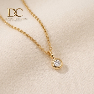 Collier tendance en or jaune massif 14 carats avec pendentif en diamant de laboratoire serti clos, taille ronde, bijou élégant pour femme - Product Image 5