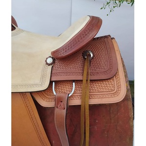 Selle de cheval western en cuir marron, faite à la main, avec finition brune rugueuse, siège rigide, sangles latigo, 10 à 18 pouces, LLT - Product Image 4