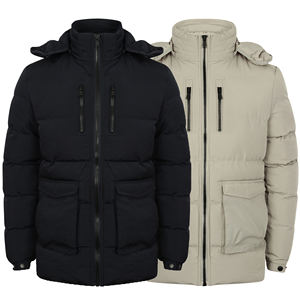 Veste matelassée à capuche décontractée pour homme pour l'hiver avec motif de dessin animé, logo frontal, fermeture éclair, design patchwork, personnalisable - Product Image 1