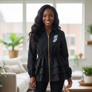 Chaqueta de Mujer Jack and Jill con Peplum, Cierre Frontal con Cremallera, Estilo Casual, Dobladillo con Volantes, Abrigo Elegante para Mujer - Product Image 5