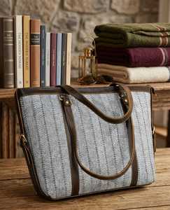 Bolso Tote de Lona Vintage Elite Craft Studio con Ribete de Cuero Marrón, Cierre de Cremallera, Gran Capacidad, Forro de Algodón, Cadenas, Pintado a Mano - Product Image 5
