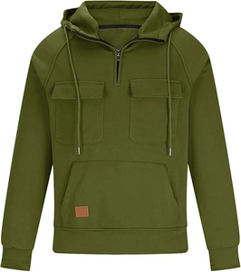 Veste tactique à manches longues conçue par OEM pour hommes, pull à quart de zip avec poches, veste de sport doublée, sweat à capuche pour l'extérieur, tailles XS-5XL - Product Image 1
