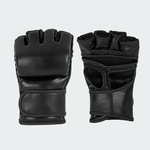 Gants d'entraînement demi-doigts en cuir PU blanc avec fermeture Velcro au poignet pour arts martiaux unisexe - Product Image 4