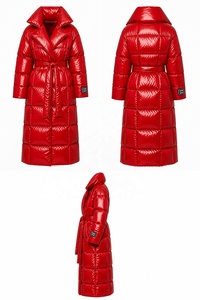 Faux Shine Long Line Puffer Jacket Women <b>Winter</b> <b>Waterproof</b> Windproof Thermal <b>Coat</b> With Belt Custom Logo - Product Image 4