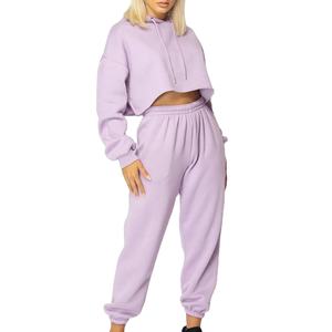 Hoodies décontractés pour femmes à manches longues, ensemble 2 pièces, col roulé, zippé, court, vente en gros - Product Image 6