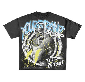 Low MOQ Abstract Graphic Print Men's Shirts Heavyweight 250 GSM Cotton <b>Blend</b> Streetwear Breathable Oversized Loose Fit Supplier - Product Image 4