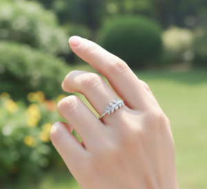 Romantic Leaf Design Ring With Brilliant Cut Stones 925 Silver For Women adjustable Clasp - Product Image 3