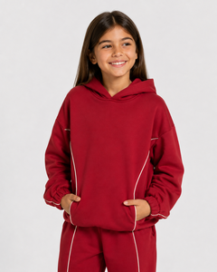 Wholesale Girl's <b>Red</b> Contrastline <b>Hoodie's</b> Casual Oversized Breathable Girls Sweatshirts Premium Fleece Girl's Pullover <b>Hoodie</b> - Product Image 3