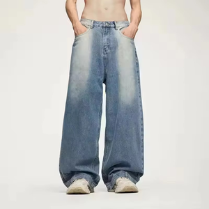 Jeans amples et décontractés pour hommes, personnalisés en usine, 100 % coton, noir délavé, coupe oversize - Product Image 1