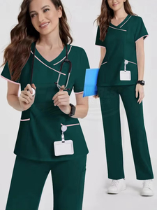 Conjuntos de Uniformes Médicos Unisex de Manga Corta con Cuello en V, Elásticos, de Lona, sin Costuras, para Uso en Quirófanos y Clínicas - Product Image 6