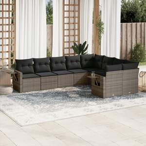 Grey PE Rattan Garden <b>Sofa</b> <b>Set</b> Powder Coated Steel Outdoor Furniture Contemporary Design Waterproof Cushions - Product Image 1