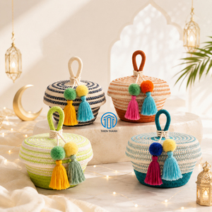 Luxury Cotton Gergean Basket With Tassel Ramadan <b>Eid</b> Mubarak <b>Gift</b> Packaging Cotton Woven <b>Eid</b> <b>Box</b> Islamic Home Decor - Product Image 1