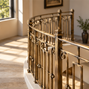 Barandilla de Bronce con Diseño de Volteo y Postes Cuadrados para Hoteles de Lujo, Villas e Interiores Clásicos de Escaleras - Product Image 2