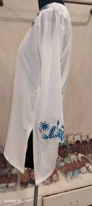 White Embroidered 100% Cotton Summer <strong>Kurti</strong> <strong>Women</strong> Long Sleeve Traditional Top Elegant Ethnic Dress <strong>for</strong> Office Casual Wear - Product Image 2