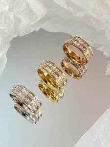 Waterproof PVD Plated Double Line Cubic Zirconia Wedding <b>Ring</b> Anti Allergy <b>Titanium</b> Steel Bride Promise Band Wholesale - Product Image 1