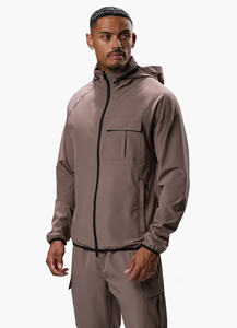 Ensemble de survêtement à capuche pour homme, gris uni, en polyester tricoté, vêtements décontractés d'extérieur, veste et pantalon respirants et coupe-vent pour l'automne - Product Image 5