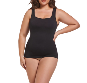Camiseta sin mangas negra de cuello cuadrado para mujer, tejida en spandex y poliéster, transpirable, informal, de color sólido, corte regular - Product Image 4