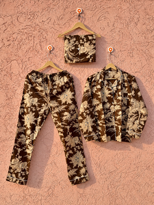 Conjunto de Pijama de Algodón con Estampado Floral para Mujer |   Conjunto de Pijamas Ecológicos para Verano y Otoño, con Camisa de Botones, Pantalones y Bolsa de Viaje - Product Image 6