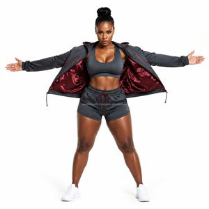 Ripstop Polyester Fabric Side <b>Zip</b> Pocket Shorts Ladies Lightweight Windbreaker Set Custom Puff Print Logo Custom Sportswear - Product Image 1