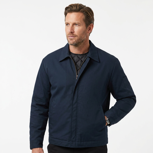 Veste de travail en toile bleu marine pour homme, fermeture éclair, col rabattu, coupe classique, couleur unie, extérieur en polyester, vêtement d'automne - Product Image 4