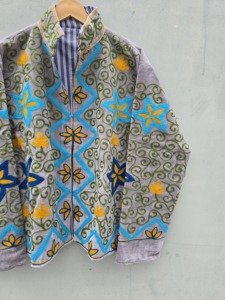 Handmade <b>Silver</b> Grey Polyester/Cotton Velvet Bomber <b>Jacket</b> for Women Floral Embroidery Boho Style Thick Winter <b>Jacket</b> Wholesale - Product Image 5