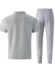 Men's Winter Solid Casual Fleece Knitted Short Sleeve Polo Shirt Set Customized Options Pockets Matching Pants Breathable High - Product Image 3