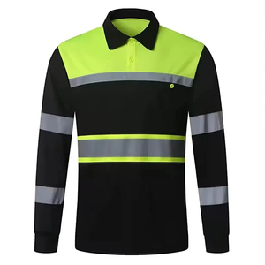 Camiseta Polo de Seguridad Reflectante de Manga Larga de Alta Visibilidad para Hombre, Negra y Naranja, Uniforme de Trabajo de Poliéster - Product Image 3