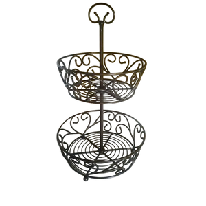 Cesta de Almacenamiento Metálica de 2 Niveles, Diseño Redondo, Color Negro, para Cocina, Exhibición de Artículos Diversos, Cesta Decorativa - Product Image 1