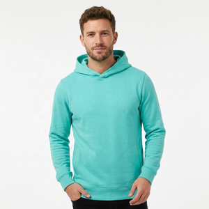 Sudadera con Capucha Unisex para Invierno, Forrada, de Color Sólido, Tejida, Casual, de Manga Larga, Corte Regular, Verde Menta, Teñido Liso, de Felpa - Product Image 4