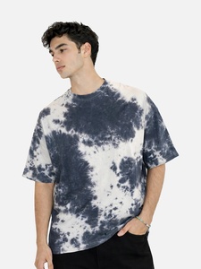 T-shirt surdimensionné tie-dye pour homme, manches courtes, col rond, décontracté, en jersey de coton, motif bleu et blanc - Product Image 2