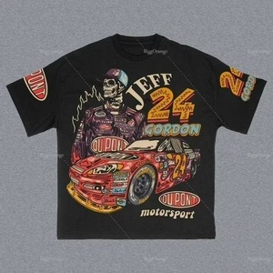 Camiseta de Hombre Oversize de Algodón con Cuello Redondo y Manga Raglán, Estilo Hip Hop Streetwear, Lavado Ácido, Estampado Serigrafiado y Pedrería, Corte Boxy Vintage - Product Image 4