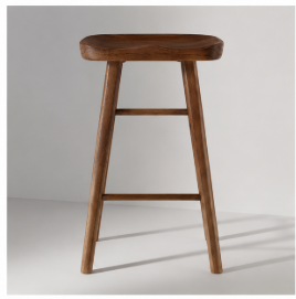 Modern Solid Wood Bar <b>Stool</b> with Curved <b>Seat</b> Tapered Legs and Footrest for Kitchen Island Cafe Restaurant Home Seating - Product Image 2