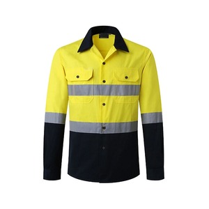 Camisa de Trabajo de Alta Visibilidad de Manga Larga para Hombre, Chaqueta de Seguridad Reflectante de Poliéster, Color Negro y Amarillo - Product Image 1