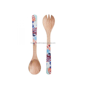 Salad Spoon Wooden Serving Spoon Enamel Print High Quality Eco-Friendly Classic Design <b>for</b> Party <b>Home</b> Kitchen Use Food <b>Safe</b> - Product Image 4
