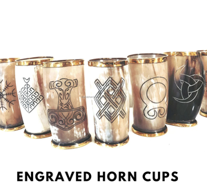 Verre à boire en corne de vache Viking, tasse nordique, verre en corne de vache véritable avec gravure, finition parfaite en provenance d'Inde - Product Image 1