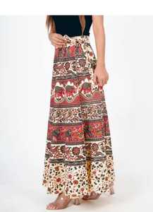 Jupe longue décontractée très élégante et confortable, grande taille, imprimé floral, ceinture brodée, 100 % coton - Product Image 2