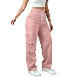 Pantalon cargo taille haute pour femme, style vintage, multi-poches, coupe droite, jambe large, décontracté, streetwear, mode - Product Image 2