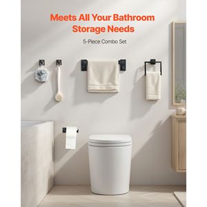 Set di Accessori per Bagno in Acciaio Inossidabile Nero Opaco da 16 Pollici, 5 Pezzi # # # #   Portasciugamani + Portaoggetti + Ganci - Product Image 2