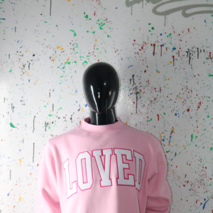 <b>LOVED</b> PINK Mock Neck Sweatshirt 100% WHITE Applique Embroidery wide neck Sweatshirt CLUSH INDUSTRIES - Product Image 1