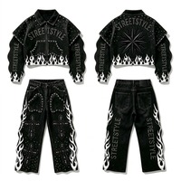 Ensemble survêtement homme personnalisé avec strass, 100% coton, qualité supérieure, veste et pantalon en jean avec strass, pour unisexe.
