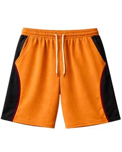 Shorts de sport pour hommes, orange et noir, avec empiècements contrastés, en polyester et coton, avec cordon de serrage, taille élastique, pour la gym, l'entraînement, décontractés, été - Product Image 1