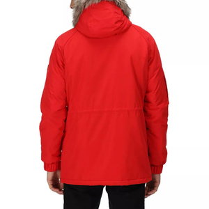 Chaqueta Acolchada con Capucha Roja para Hombre, Color Sólido, Tejido de Lana, Cierre de Cremallera, Resistente al Viento, Abrigo de Invierno, Estilo Casual, Corte Regular - Product Image 1