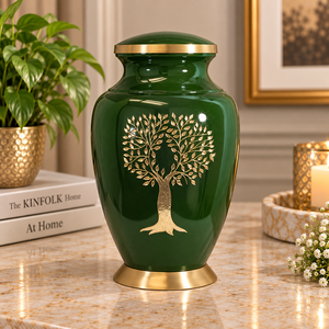 Urna de Metal Ebony Bloom con Diseño de Flores Botánicas, Acabado Negro Brillante con Detalles en Dorado, Florero Decorativo Conmemorativo con Tapa - Product Image 3