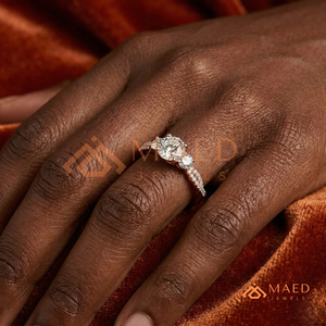 Classic 14K Rose Gold Oval Cut Diamond Bridal <b>Ring</b> with Wide <b>Split</b> Band and Diamond Accent Design - Product Image 4